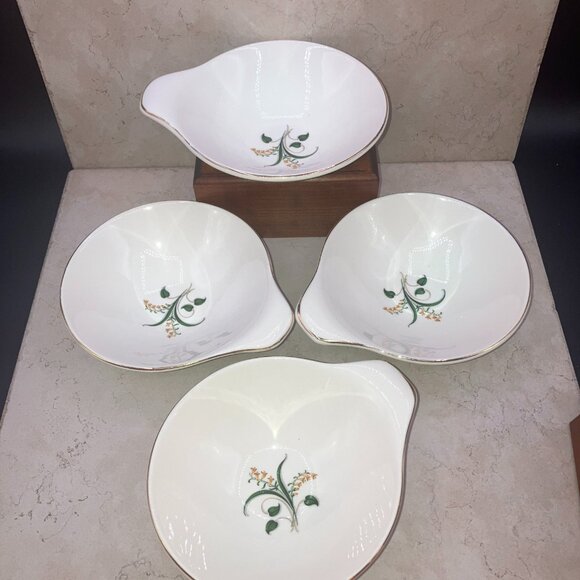 Edwin Knowles Set of 4 Lugged Bowls Vintage 1940s Forsythia Earthenware RARE - Picture 4 of 11